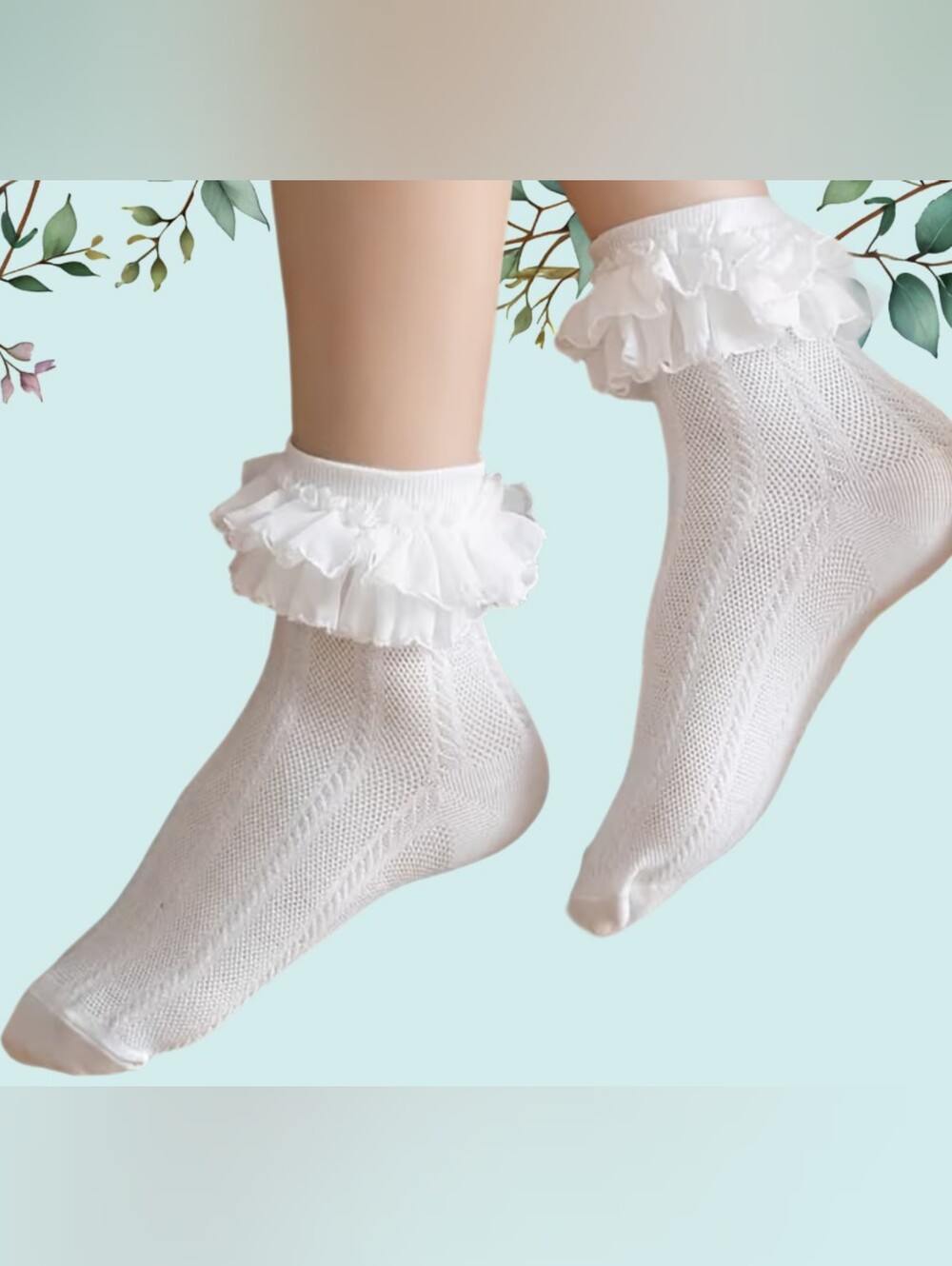 White Ruffle Ankle Socks Lolita Frilly Lace Trim Coquette